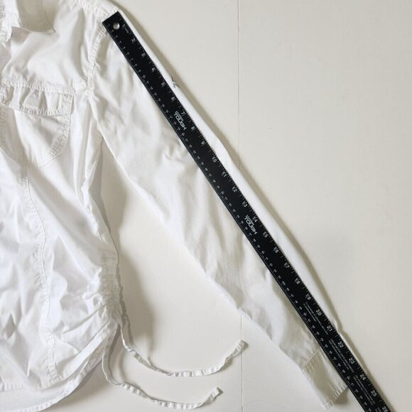 Gramicci Button Up Shirt Womens XS White Roll Tab Sleeves Ruched Sides Outdoor - Picture 9 of 11